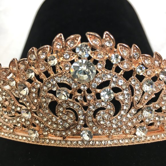 Bridal Headpiece - Tiara Crown  -  Rose Gold with crystals & CZ Crown EUC main image 14